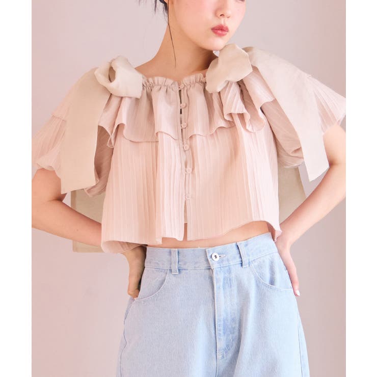 ピンク | 肩リボンフリルブラウス | NICE CLAUP / OLIVE des OLIVE　OUTLET