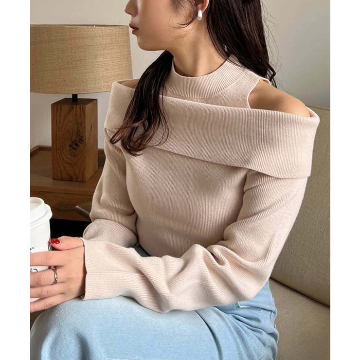 ベージュ | 【one after another】肩あきオフショルニット | NICE CLAUP / OLIVE des OLIVE　OUTLET