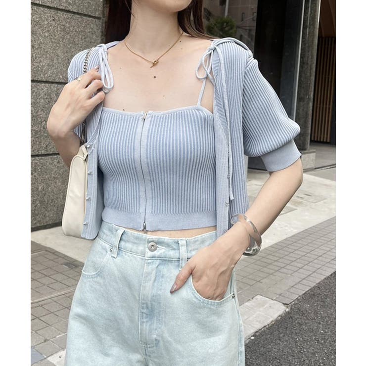 one after another】【セットアイテム】肩リボンキャミ+カーディ…[品番