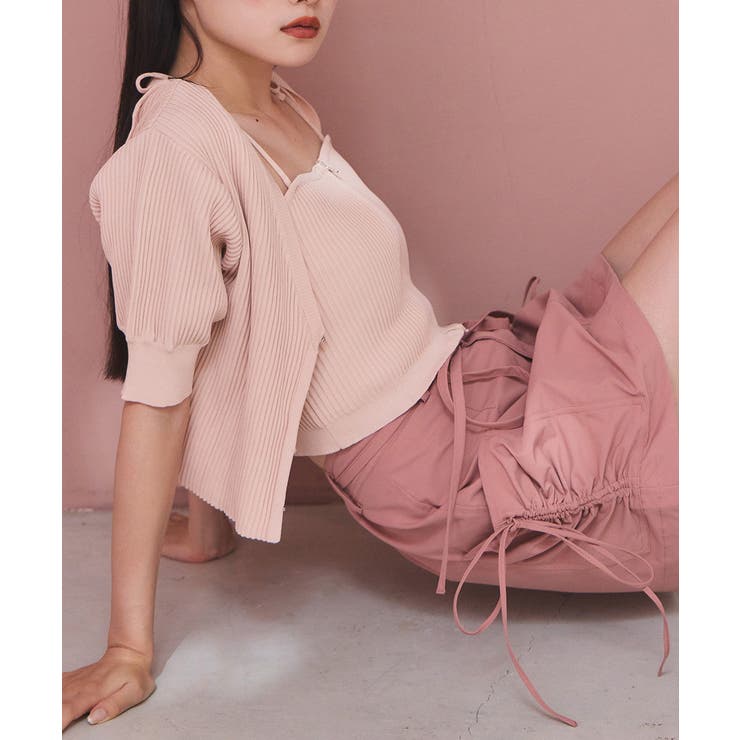 肩リボンキャミ+カーディガンリブニット[品番：NCLW0013965]｜NICE