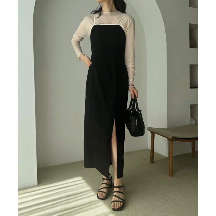 nairo スクエアラインキャミワンピース Essential】サテンドレープ