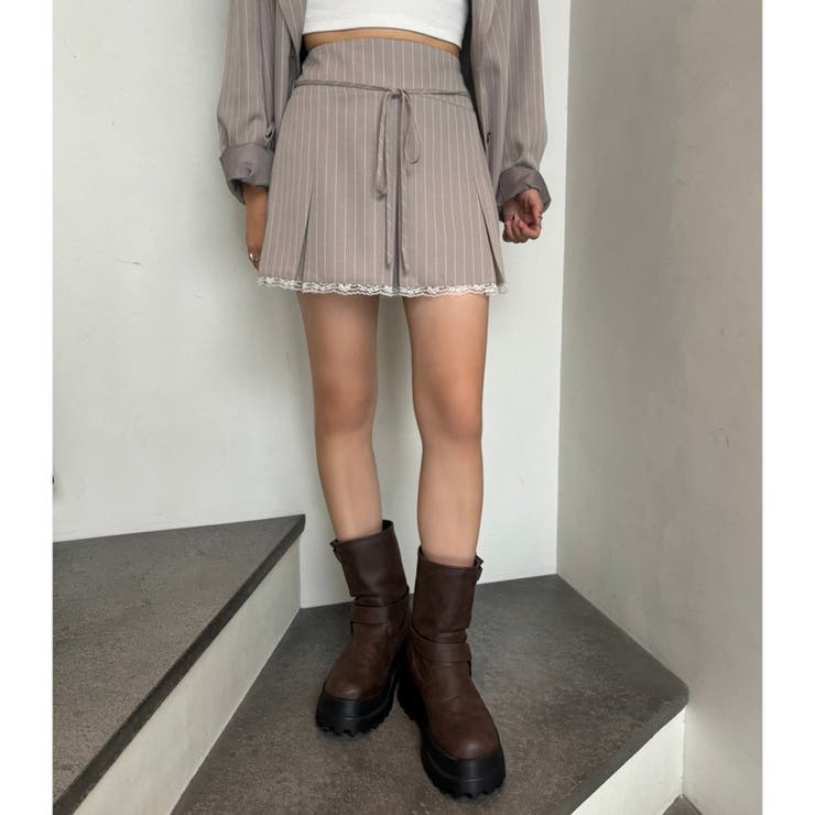 ベージュ | 【one after another】裾レースプリーツミニスカート | NICE CLAUP / OLIVE des OLIVE　OUTLET