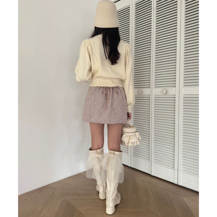 バックレースアップツイードミニスカート SM展開[品番：NCLW0014859