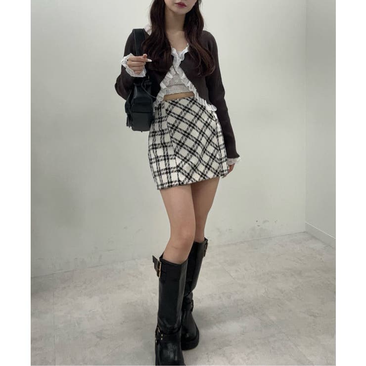 one after another】バックレースアップツイードミニスカート[品番