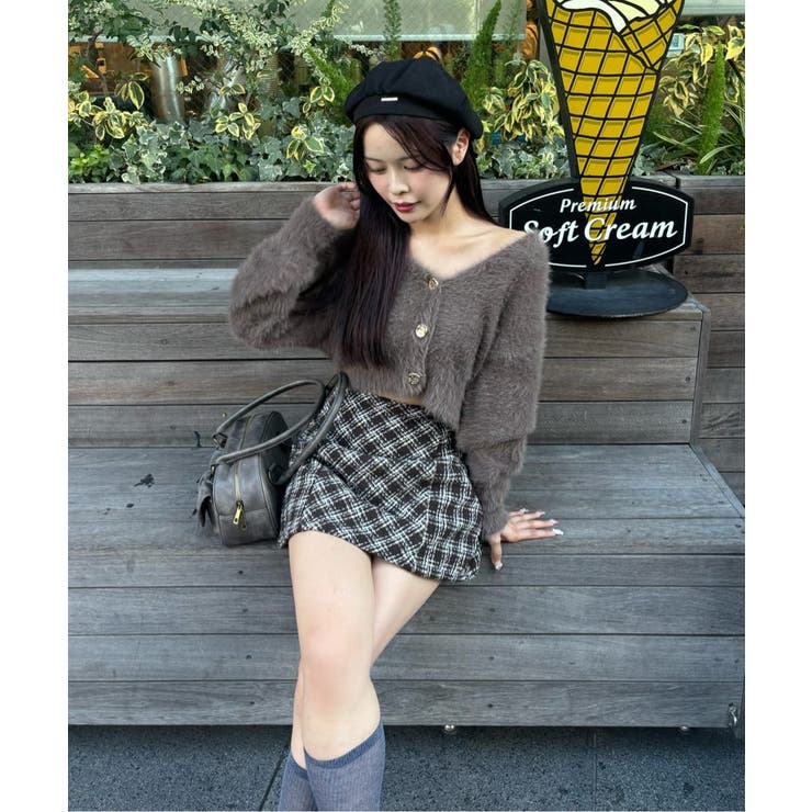 one after another】バックレースアップツイードミニスカート[品番
