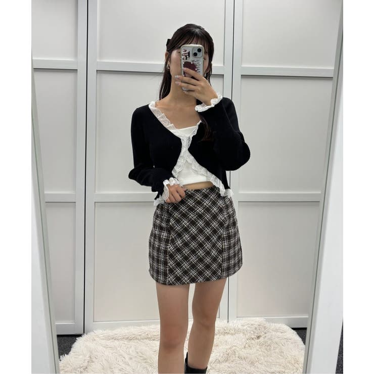 one after another】バックレースアップツイードミニスカート[品番