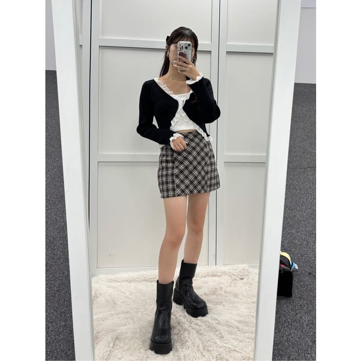 one after another】バックレースアップツイードミニスカート[品番
