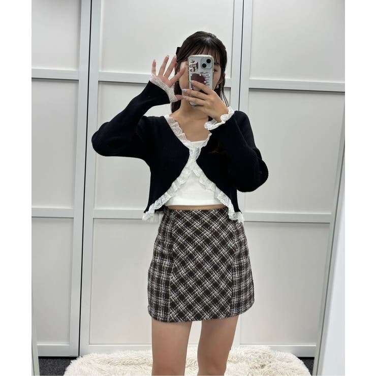 one after another】バックレースアップツイードミニスカート[品番