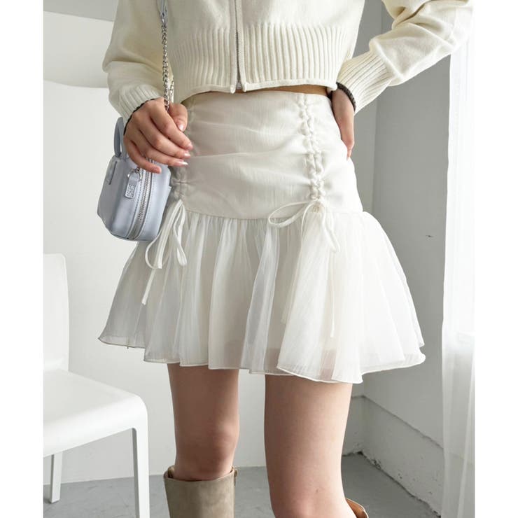 24SS ボリュームドロストジップアップスカート エミボリュームドロスト