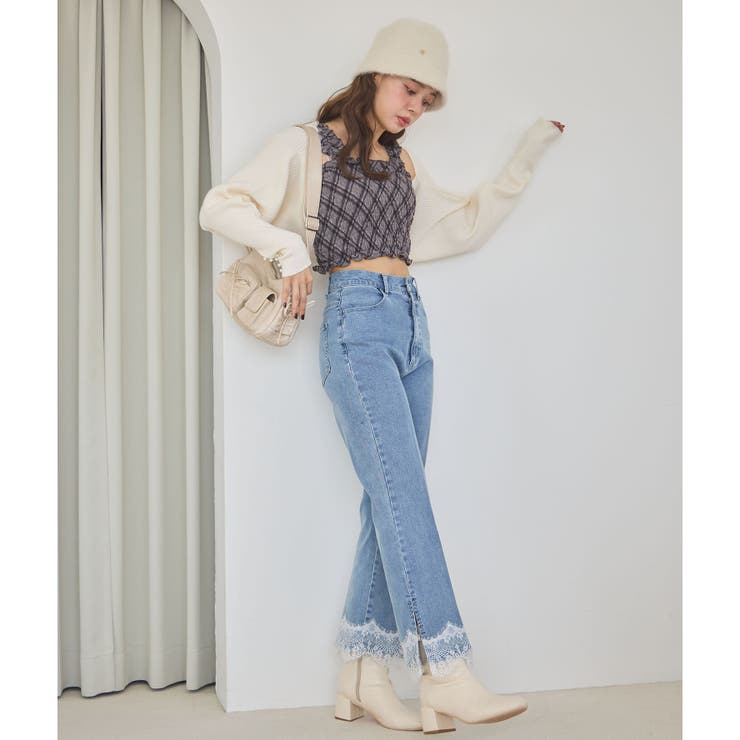 one after another】【S・Mサイズ展開】裾レースデニム[品番