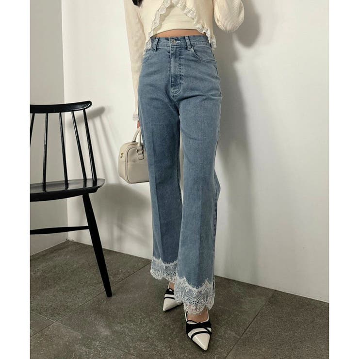 one after another】【S・Mサイズ展開】裾レースデニム[品番
