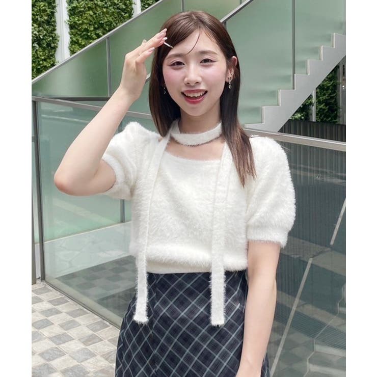 【one after another】チョーカー付き半袖フェザーニット | NICE CLAUP / OLIVE des OLIVE　OUTLET | 詳細画像6 