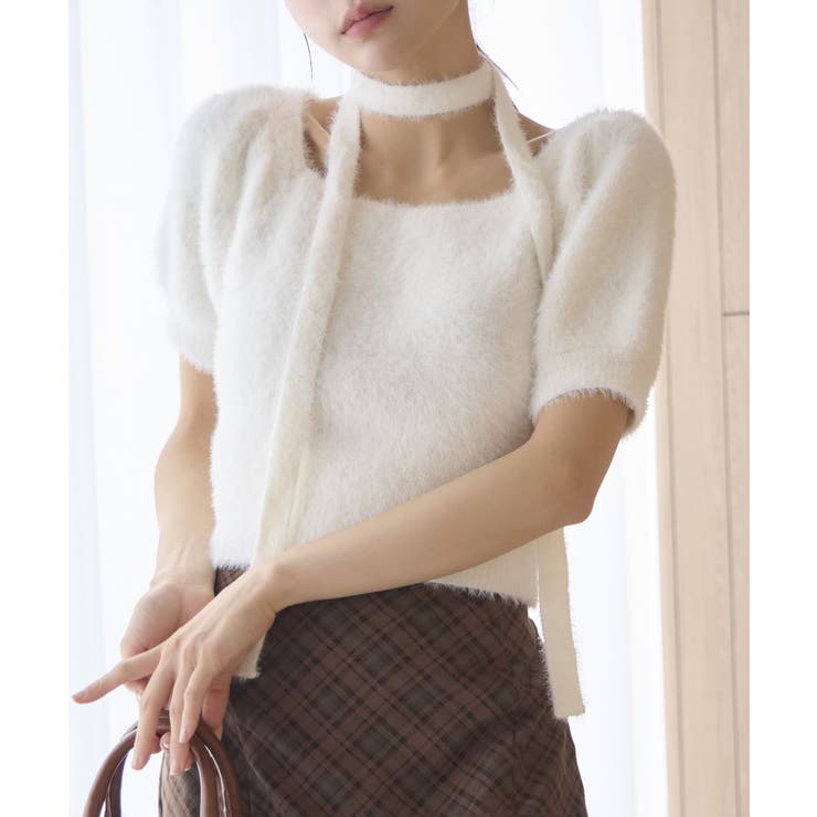 【one after another】チョーカー付き半袖フェザーニット | NICE CLAUP / OLIVE des OLIVE　OUTLET | 詳細画像10 