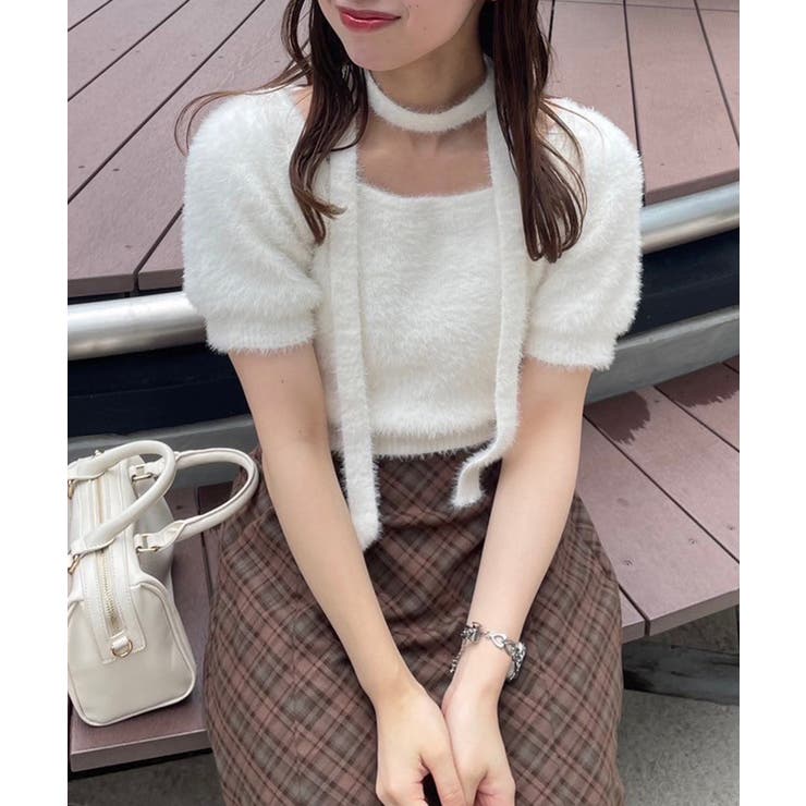 【one after another】チョーカー付き半袖フェザーニット | NICE CLAUP / OLIVE des OLIVE　OUTLET | 詳細画像15 