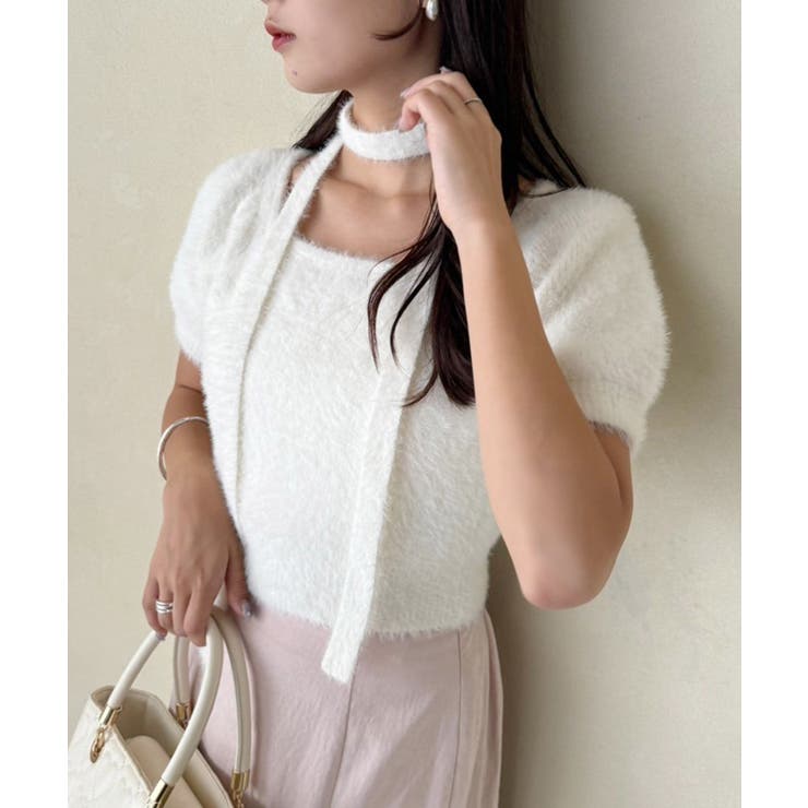 【one after another】チョーカー付き半袖フェザーニット | NICE CLAUP / OLIVE des OLIVE　OUTLET | 詳細画像16 