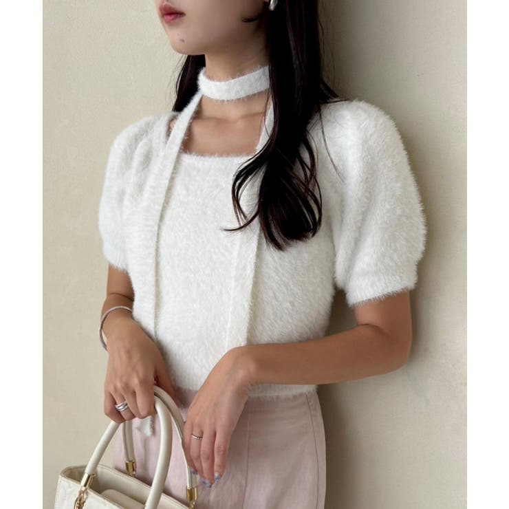 【one after another】チョーカー付き半袖フェザーニット | NICE CLAUP / OLIVE des OLIVE　OUTLET | 詳細画像17 