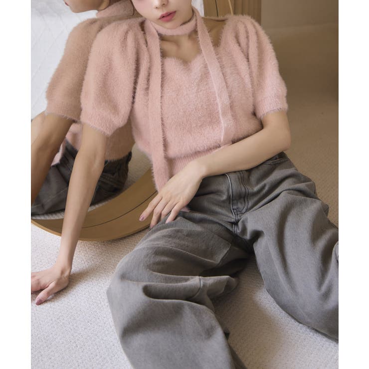 【one after another】チョーカー付き半袖フェザーニット | NICE CLAUP / OLIVE des OLIVE　OUTLET | 詳細画像24 