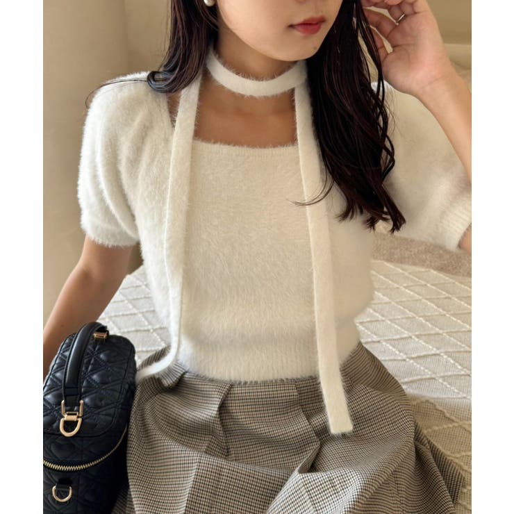 オフ | 【one after another】チョーカー付き半袖フェザーニット | NICE CLAUP / OLIVE des OLIVE　OUTLET