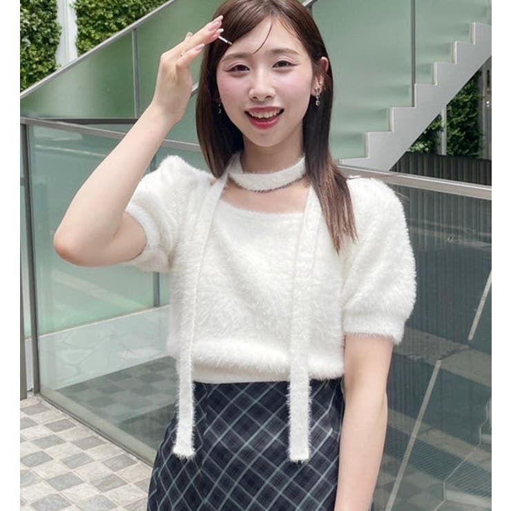 【one after another】チョーカー付き半袖フェザーニット | NICE CLAUP / OLIVE des OLIVE　OUTLET | 詳細画像6 