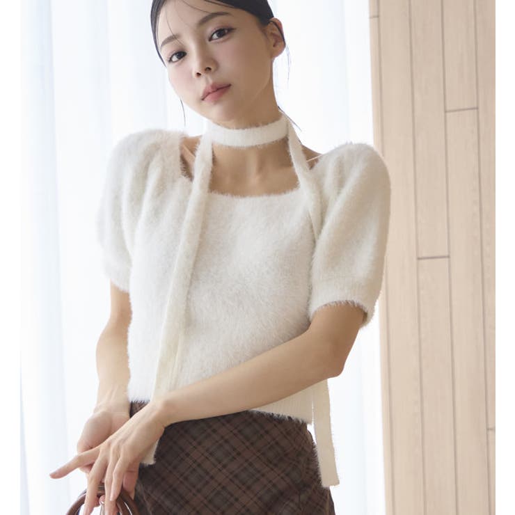 【one after another】チョーカー付き半袖フェザーニット | NICE CLAUP / OLIVE des OLIVE　OUTLET | 詳細画像10 