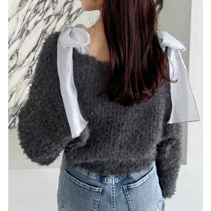 キラキラボタンチュールフェザーショートカーディガン[品番