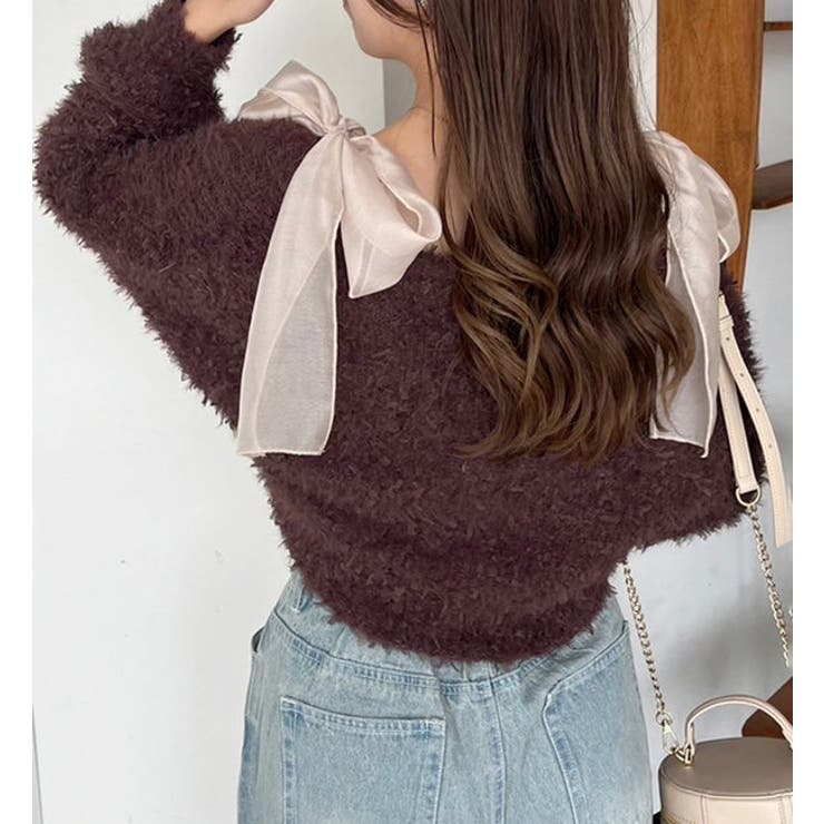 キラキラボタンチュールフェザーショートカーディガン[品番