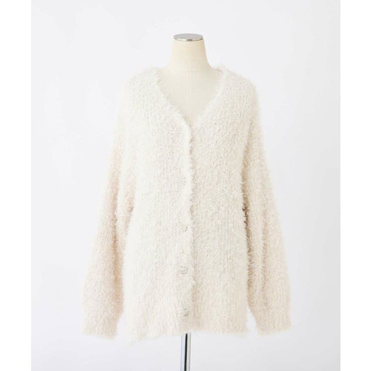 キラキラボタンチュールフェザーロングカーディガン[品番