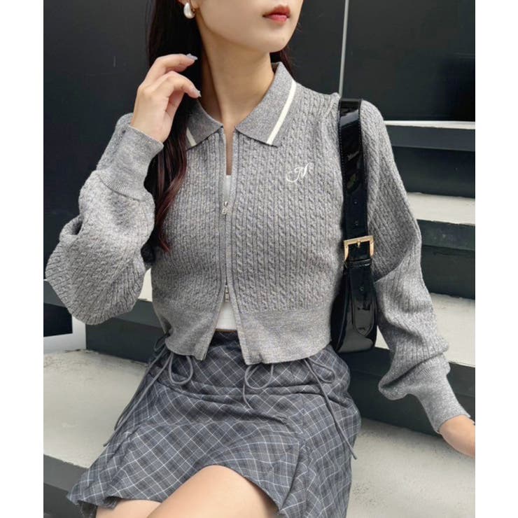 ワンポイント刺しゅうダブルジップラメニット | NICE CLAUP / OLIVE des OLIVE　OUTLET | 詳細画像2 