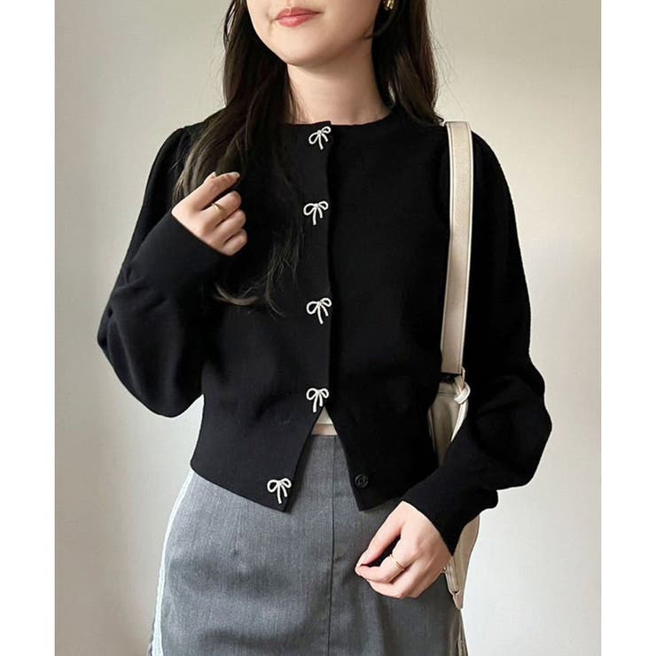 リボンボタンカーディガン[品番：NCLW0015007]｜NICE CLAUP / OLIVE