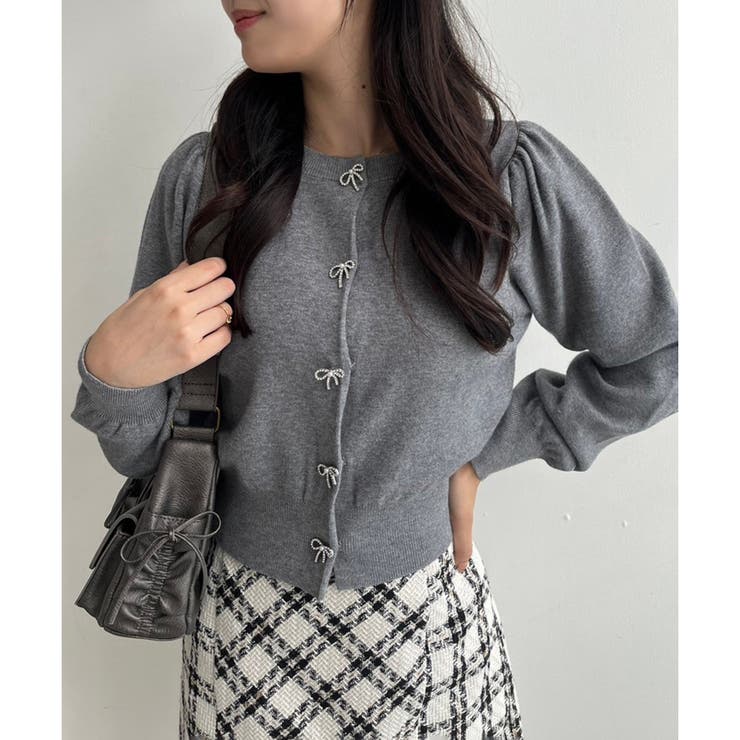 リボンボタンカーディガン[品番：NCLW0015007]｜NICE CLAUP / OLIVE