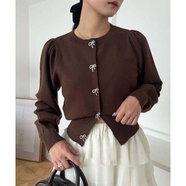 one after another】【1枚で着映え◎】リボンボタンカーディガン[品番