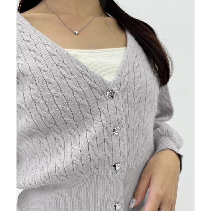 one after another】ハートボタンケーブルカーデ[品番：NCLW0015061