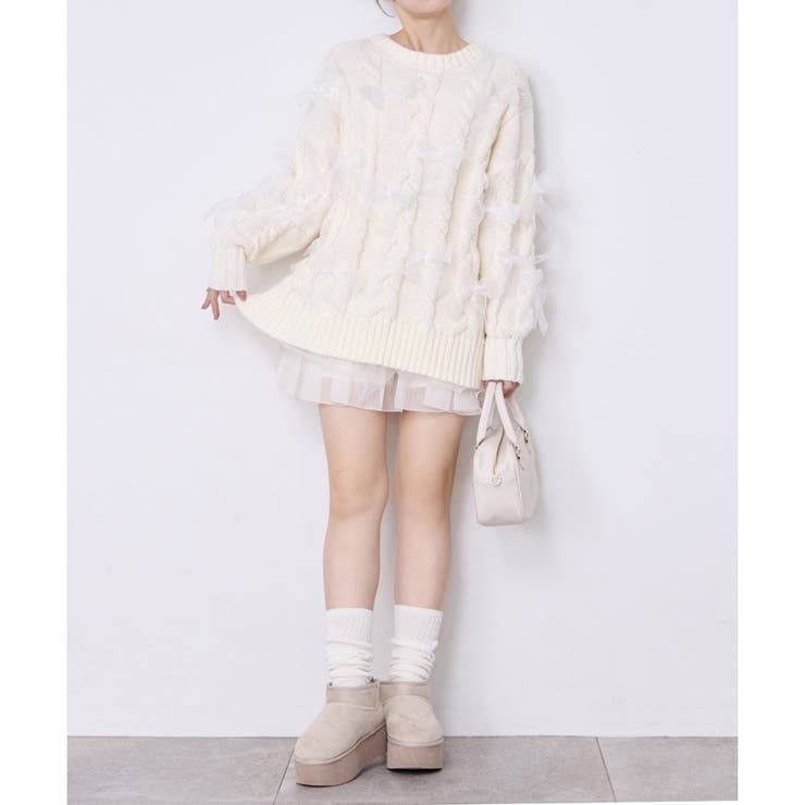 one after another】リボンいっぱいニットチュニック[品番