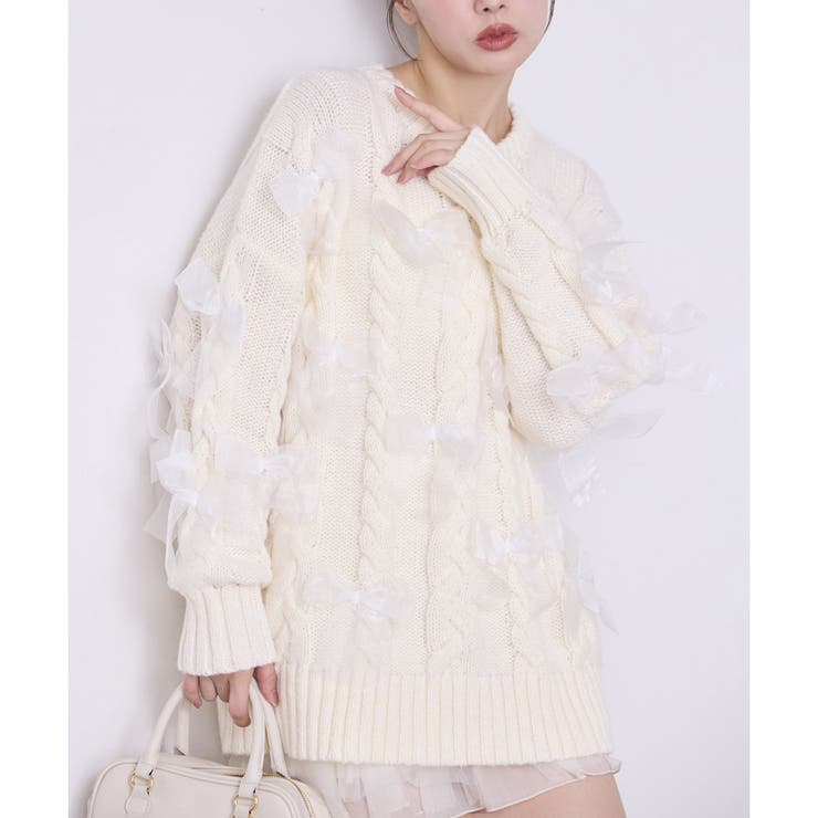 one after another】リボンいっぱいニットチュニック[品番