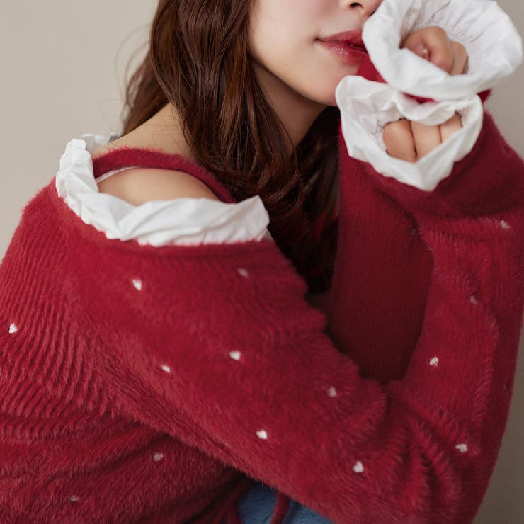 NICE CLAUPハート刺繍リボンニット Heart collection】ハート刺繍リボンニット | one after another