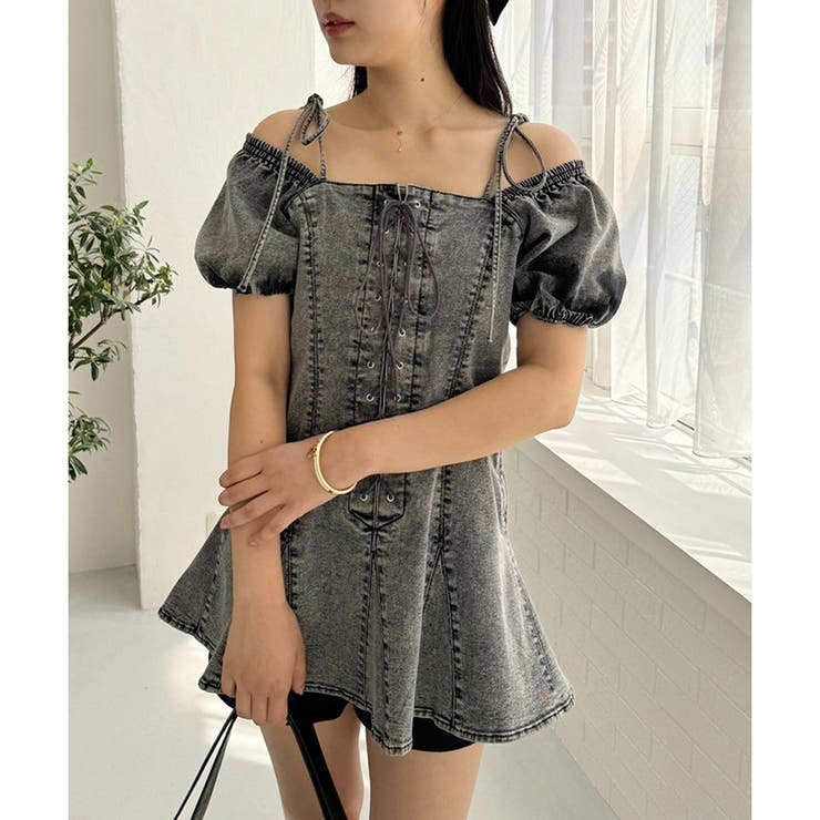 ★ ワンピース　ホワイト　新品　フォロー割-200円 THOUSAND MILE/フロントジップワンピース デニムライク/ゼブラ