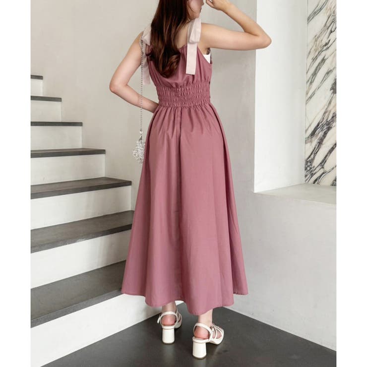 肩リボンシャーリングキャミワンピ SM展開 WEB限定[品番