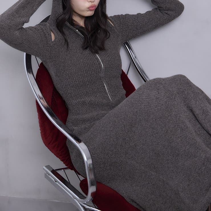 フード付きロングニットワンピース[品番：NCLW0014867]｜NICE CLAUP