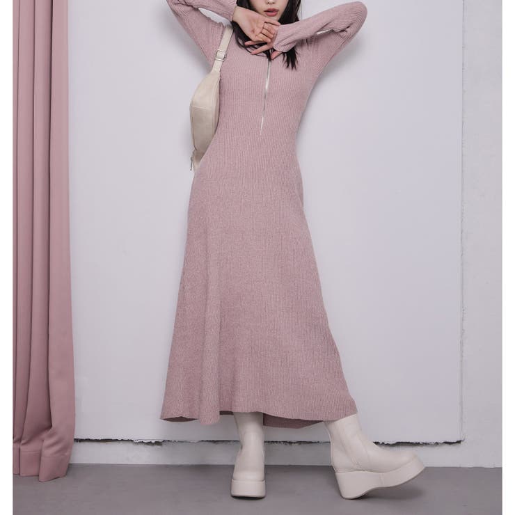 フード付きロングニットワンピース[品番：NCLW0014867]｜NICE CLAUP