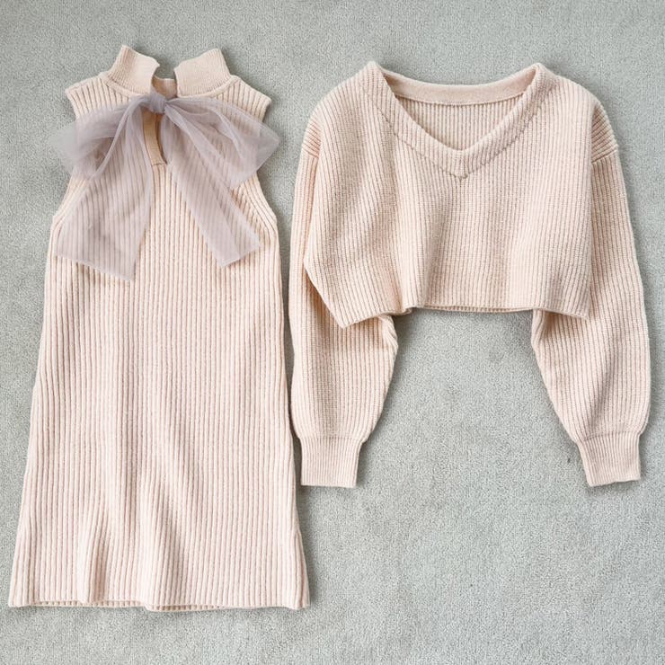 one after another】2枚セットバックリボンニットワンピース[品番