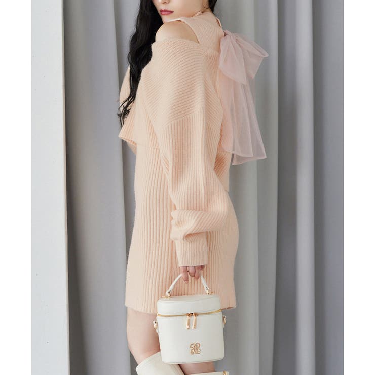 楽天市場】リボン＆ビジュー付き配色ライン入りプリーツニット