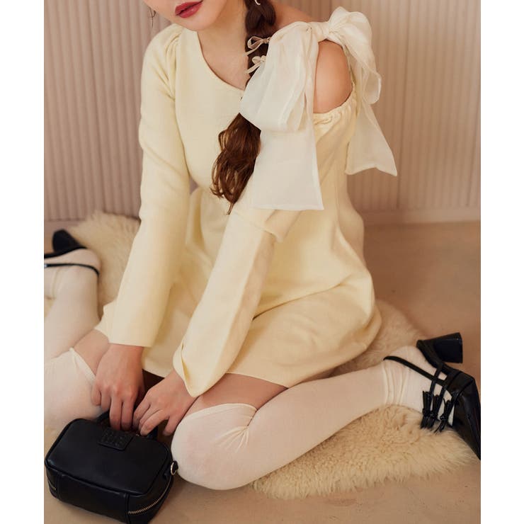 リボンミニワンピース one after another NICE CLAUP one after another】肩リボンミニワンピ[品番：NCLW0016602]｜NICE