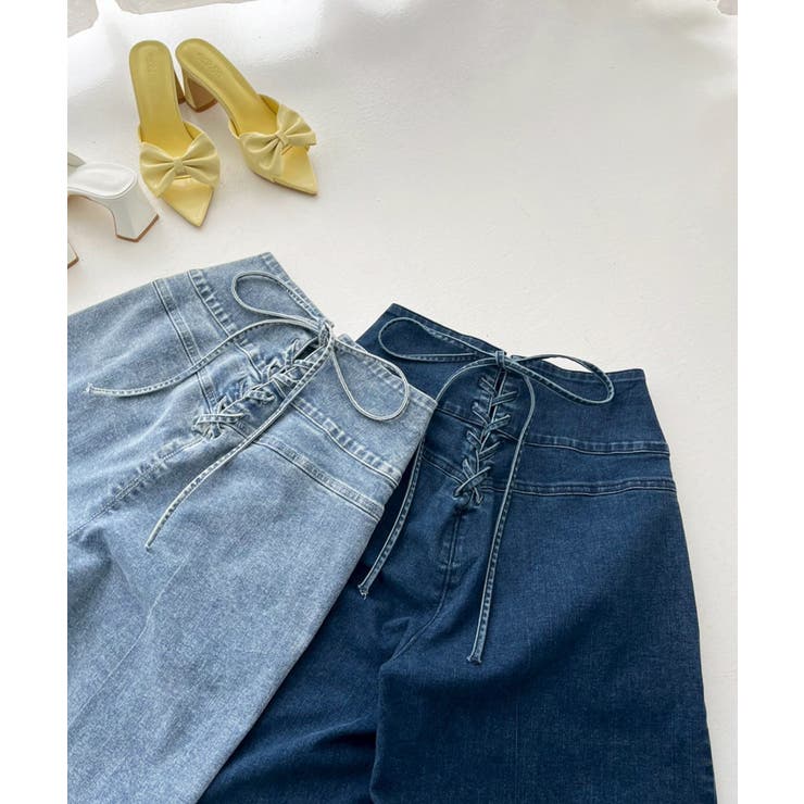 【one after another】バックレースアップワイドデニムパンツ | NICE CLAUP / OLIVE des OLIVE　OUTLET | 詳細画像1 