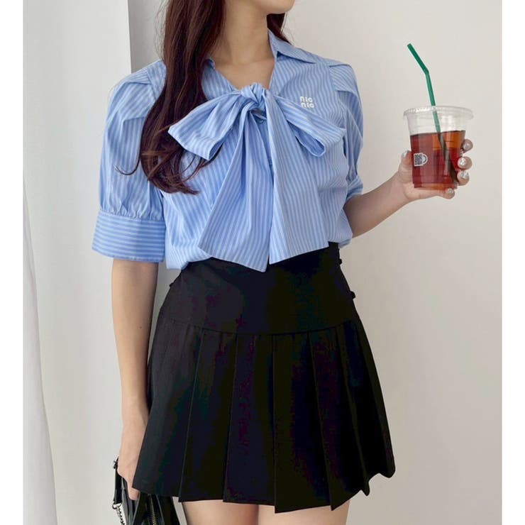 【one after another】リボン半袖シャツ | NICE CLAUP / OLIVE des OLIVE　OUTLET | 詳細画像2 