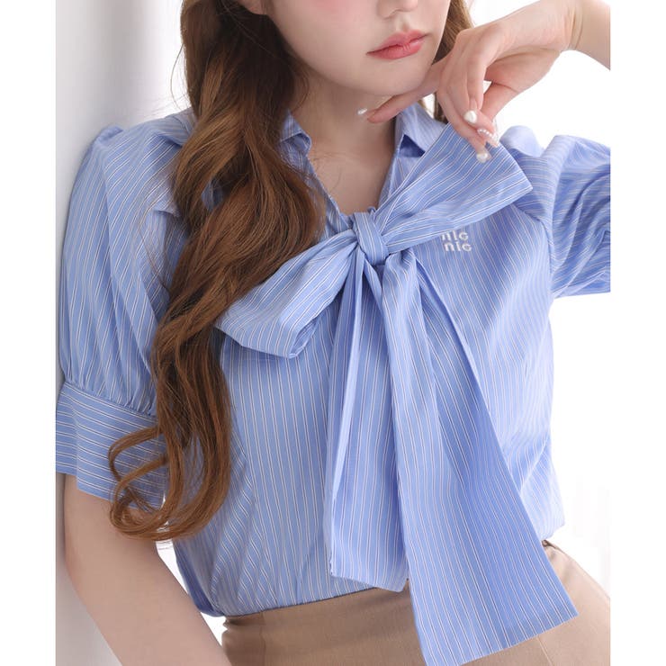 【one after another】リボン半袖シャツ | NICE CLAUP / OLIVE des OLIVE　OUTLET | 詳細画像1 