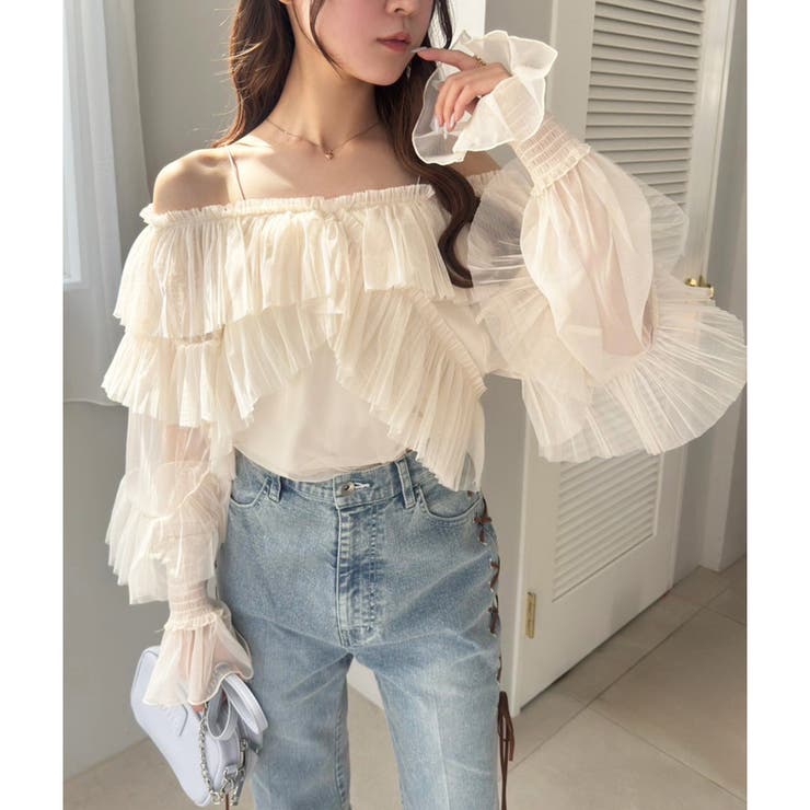 ラッフルモチーフ　チュールトップス one after another】2WAYチュールトップス[品番：NCLW0016062]｜NICE