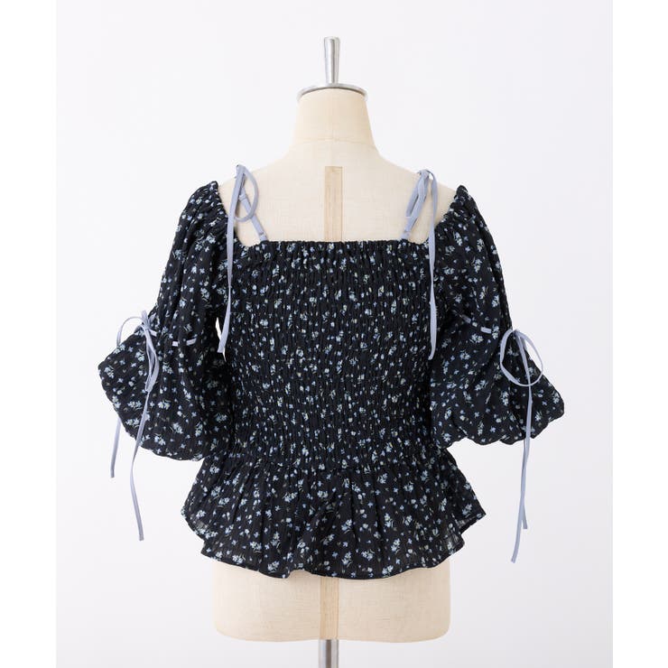 【one after another】花柄オフショルシャーリングリボンブラウス | NICE CLAUP / OLIVE des OLIVE　OUTLET | 詳細画像3 