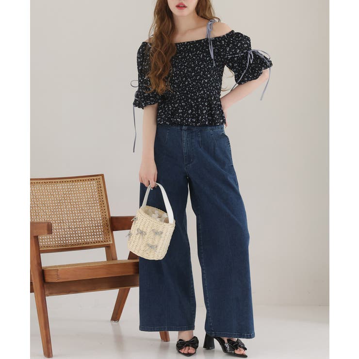 【one after another】花柄オフショルシャーリングリボンブラウス | NICE CLAUP / OLIVE des OLIVE　OUTLET | 詳細画像15 