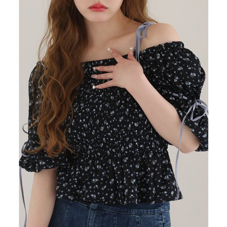 【one after another】花柄オフショルシャーリングリボンブラウス | NICE CLAUP / OLIVE des OLIVE　OUTLET | 詳細画像17 