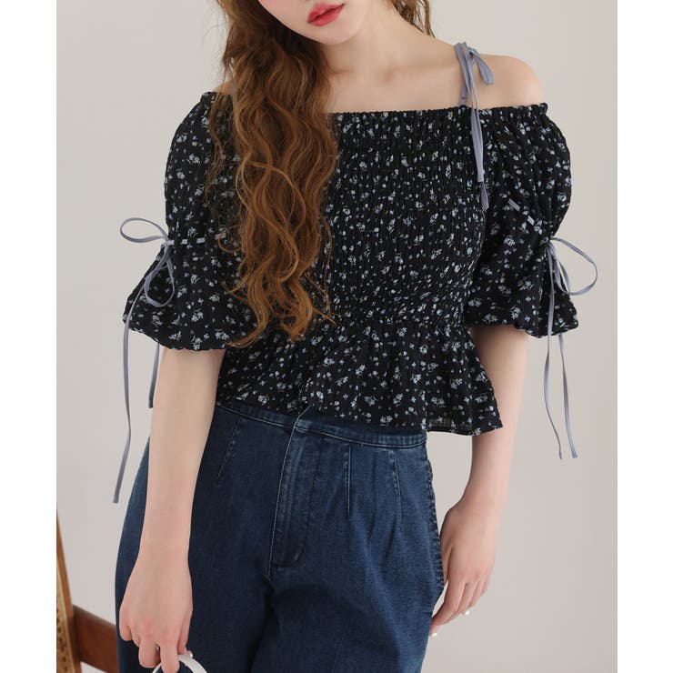 柄3 | 【one after another】花柄オフショルシャーリングリボンブラウス | NICE CLAUP / OLIVE des OLIVE　OUTLET